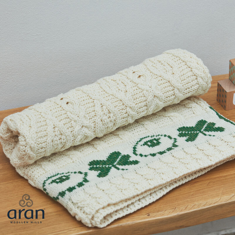 100% Soft Merino Wool Baby Blanket With Sheep And Shamrock Pattern